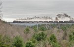 RBMN 2102 eastbound with a coal train stretched out over the Hometown high trestle
